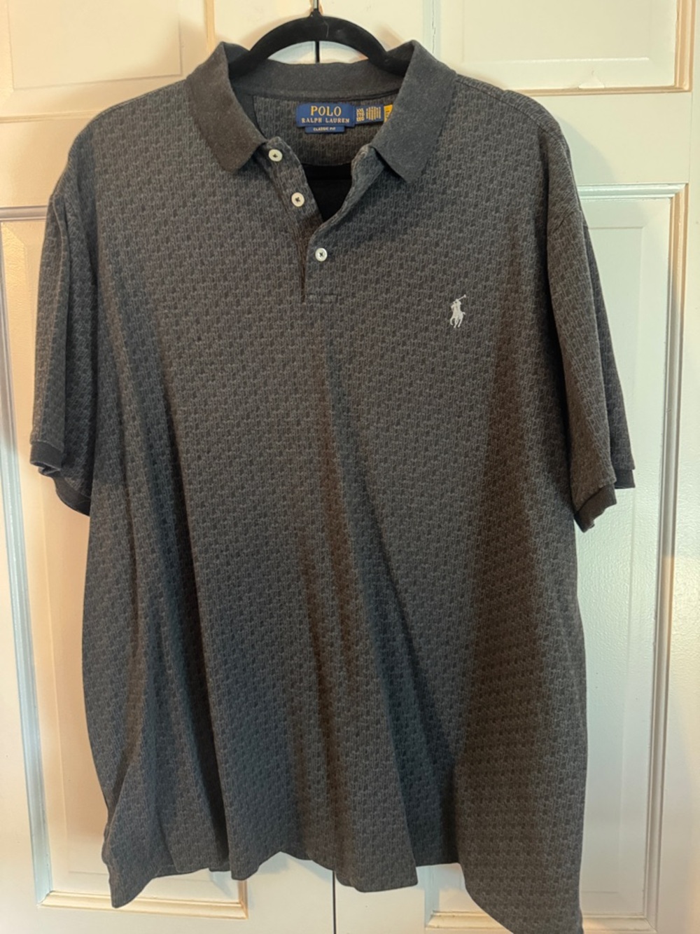 NWOT Polo by Ralph Lauren Men's Charcoal Gray Print Polo Contrasting Collar